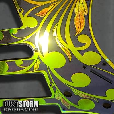 Engraved Pickguard & Free Tremolo Cover in Iridescent Gold Acrylic Mirror Design #2 for Fender Stratocaster HSH, HSS, SSS Setups Available image 2