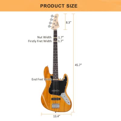 Glarry GJazz Electric Bass Guitar Black pickguard Transparent - Yellow image 2