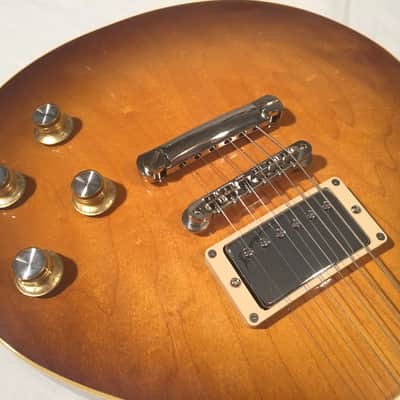 2000 Fuji-Gen Epiphone Japan Les Paul LPS-80 Long Tenon Honey Burst with Gibson Case, Headstock image 6