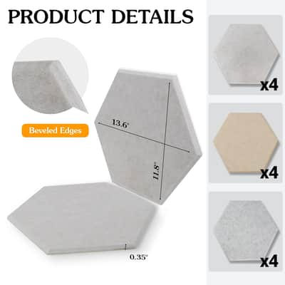 Acoustic Panels, 12-Pack Soundproof Wall Panels, High Density Felt Tiles Board Sound Absorbing With Adhesive, Sound Proof Cork Board For Interior Wall Decor (Silver/Camel/Dark Camel) image 5
