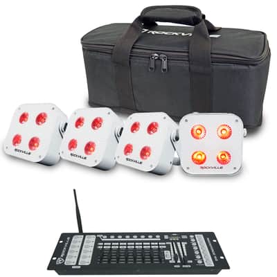 Rockville 4 PACK MINI IR4 White DJ/Party Wash Lights+App+Wireless DMX Controller image 1