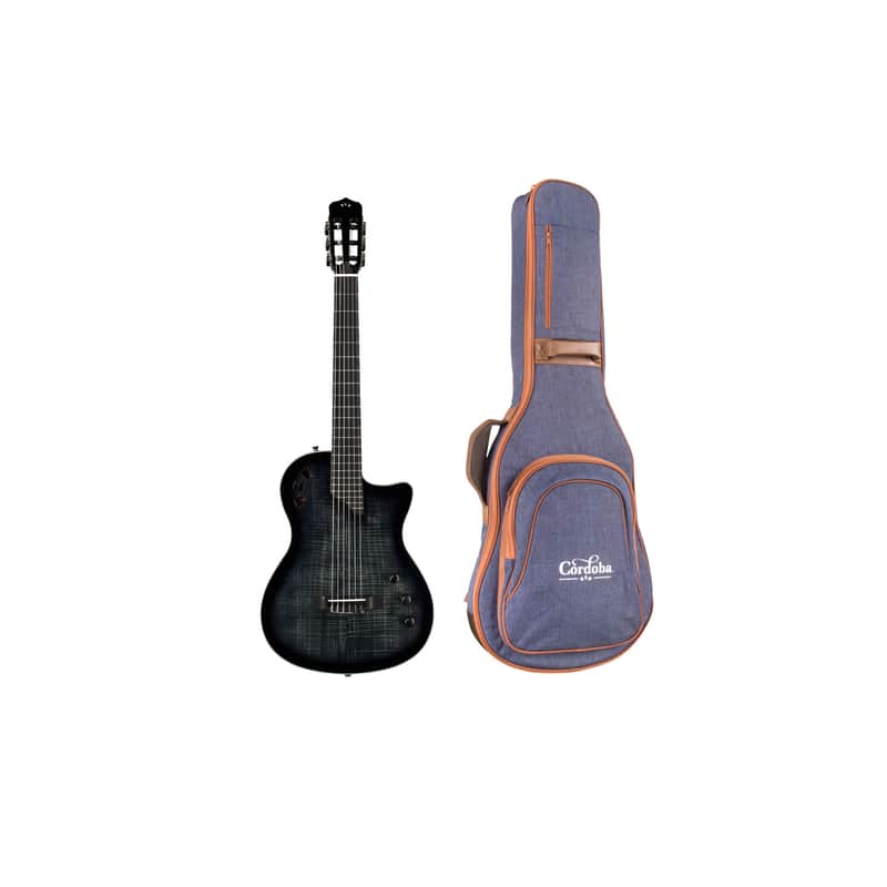 Cordoba Stage Nylon 6-String Electric Guitar with Gig Bag (Black Burst) image 1
