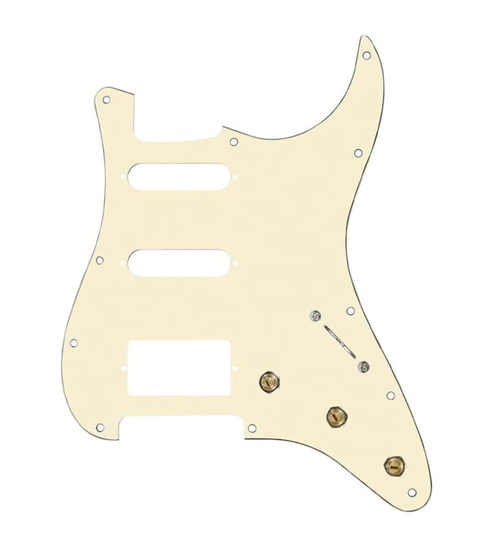 920D Custom HSS Pre-Wired Pickguard for Strat With An Aged White Pickguard and S7W-HSS-PP Wiring Harness image 1