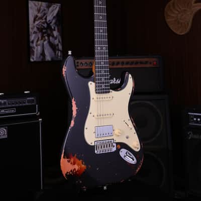Dhatarattha HSS Strat-Style – Black Over Sunburst Nitro Relic image 6