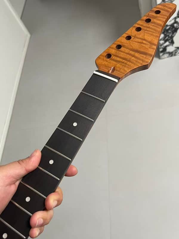 4a Round End stainless steel 22frets Roasted flame Maple guitar neck 25.5inch hole 10mm Satin Rosewood fingerboard ,4A Bone nut Stainless steel 22fret satin Roasted Flame Maple electric guitar neck image 1