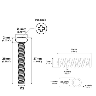 25mm Pan Head Humbucker Pickup Mounting Screws and Steel Springs Set for Import Electric Guitar, Nickel (Set of 6) image 2