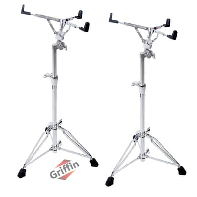 GRIFFIN Concert Stand-Up Snare Drum Stands (2-Pack) | Tall Adjustable Chrome Stand for Practice Pads & Drums | Extended-Height Hardware Mount Holder with Basket Clamp image 1