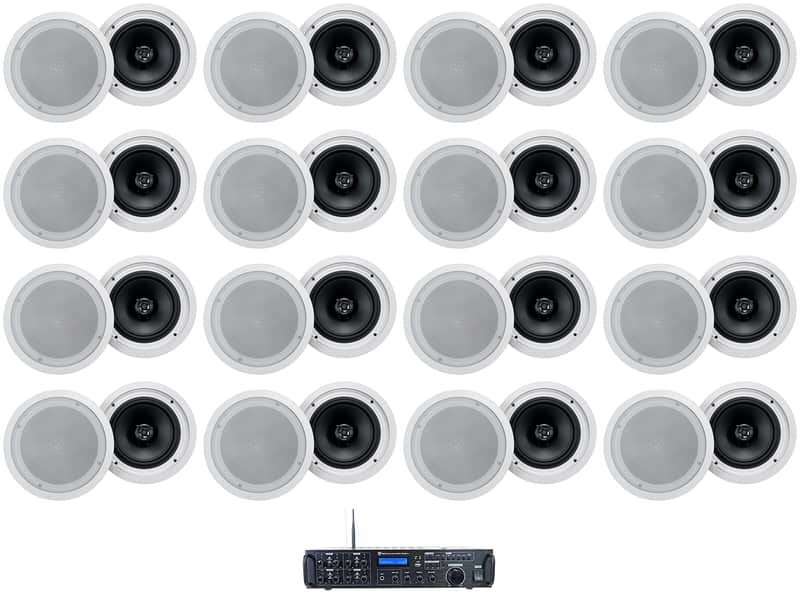 Rockville Rock Zone 8 Channel Amplifier+(32) 8" White Ceiling Speakers For Hotel image 1