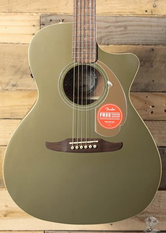 Fender Newporter Player Acoustic/Electric Guitar Olive Green | Reverb