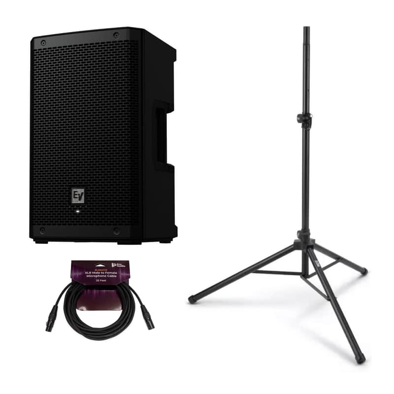 Electro-Voice ZLX-8P-G2 8-Inch 2-Way Powered Loudspeaker with Bluetooth (Black) Bundle with All-Aluminum Speaker Stand Pack and 25-Feet XLR Male to Female Microphone Cable (3 Items) image 1