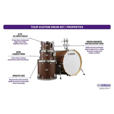 Yamaha Tour Custom Maple 4pc Drum Set 20/10/12/14 Chocolate Satin image 3