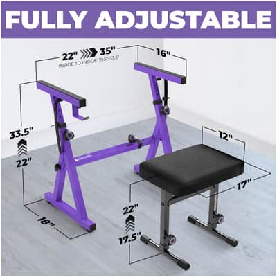 Liquid Stands Keyboard Stand and Bench Set - Heavy Duty Portable Stand for 54-88 Key Electric Pianos with Adjustable Piano Bench (Purple) image 2