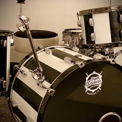 DrumPickers 4pc Vintage Professional Drum Kit in Van Halen Black & White Stripe Tribute image 3