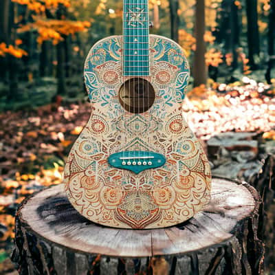 Lindo Sahara STEEL STRUNG Electro Acoustic Travel Guitar | BS3M Mic Piezo Blend Preamp / LCD / EQ / Tuner | Nautical Star 12th Fret Inlay | Graphic Art Finish | 20th Anniversary Special Edition image 11