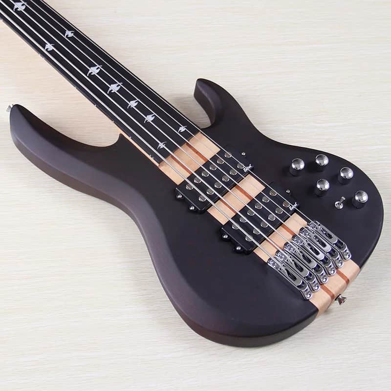 Black Fretless 6 String Electric Bass, Wenge Wood Body with Maple Neck Through image 1
