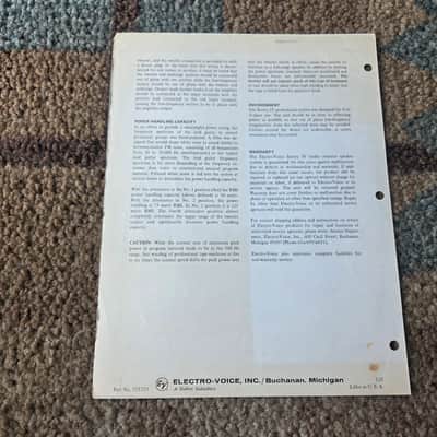 Vintage 1970's Electro-Voice Sentry IV Professional Loudspeaker System Spec. Sheet! image 2