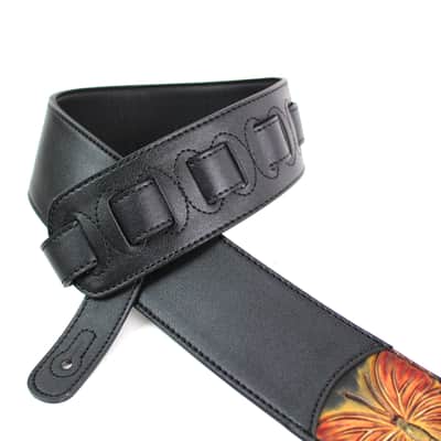 Walker & Williams WW-CVG-166 Scarlet Red And Gold Glider Butterfly Design On Black Padded Strap 2021 image 2