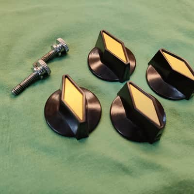 Set of 4 pcs tv style - cooker Brown And Gold knobs + 2 Vintage Strap Buttons John Lennon for Rickenbacker guitar. image 2