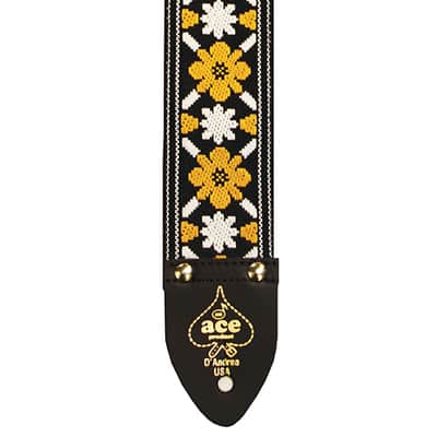 D'Andrea Ace Vintage Reissue Guitar Strap - YELLOW FLOWER, #DN-ACE05