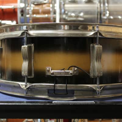 1960 Ludwig 5x14 Transition Badge Jazz Festival Snare Drum in Black and Gold Duco image 4
