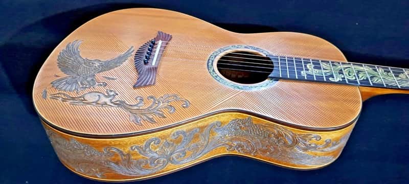 Acoustic Parlor Guitar Handmade by Blueberry Guitars Owl Motif image 1
