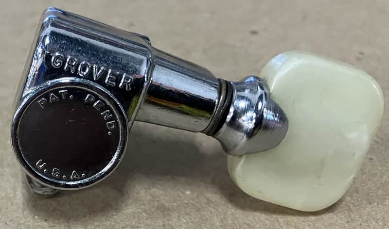 Grover- Pat. Pend. tuner w/pearl button, bass side, chrome, VINTAGE image 1