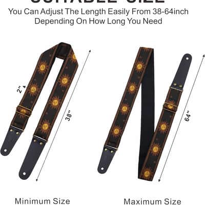 Guitar Strap, Sun Embroidered Cotton Guitar Strap with Head Cowhide Leather Ends for Bass, Electric and Acoustic Guitars, Free Strap Button, 1 Pair of Strap Locks and 4 Guitar Picks image 5