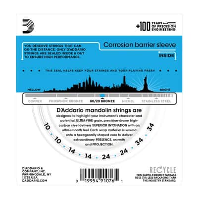 D'Addario EJ62 80/20 Bronze Mandolin Strings, Light, 10-34 image 2