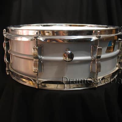 VINTAGE EARLY 1980s LUDWIG LM404 5X14" BLUE & OLIVE BADGE ACROLITE SNARE DRUM, DEMO VIDEO, ALL OEM! image 6