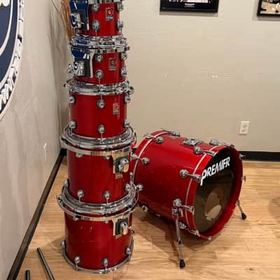 ~RARE!~ Premier Genista 6-Piece 8/10/12/14/16/22 Drum Kit Set in Red Mist Gloss Lacquer (Rm4) image 2
