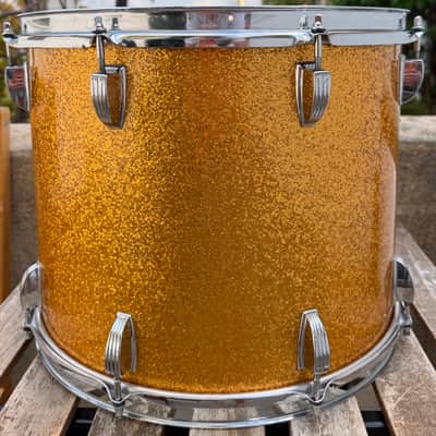 Ludwig Marching Snare / Tenor Drum 15x11” Blue Olive Badge 1970’s - Gold Sparkle image 5