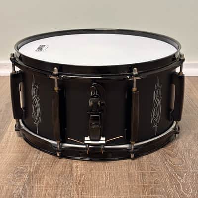 Pearl JJ1365 Joey Jordison Signature 13x6.5" Steel Snare Drum with SKB Padded Bag 2010s - Matte Black with Slipknot Logo image 2