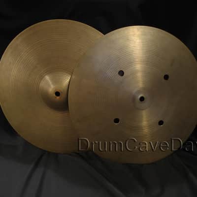 14" ZILDJIAN QUICK BEAT HI HAT CYMBALS, VINTAGE late 1970s HOLLOW LOGO, 1128 & 1202 grams image 1