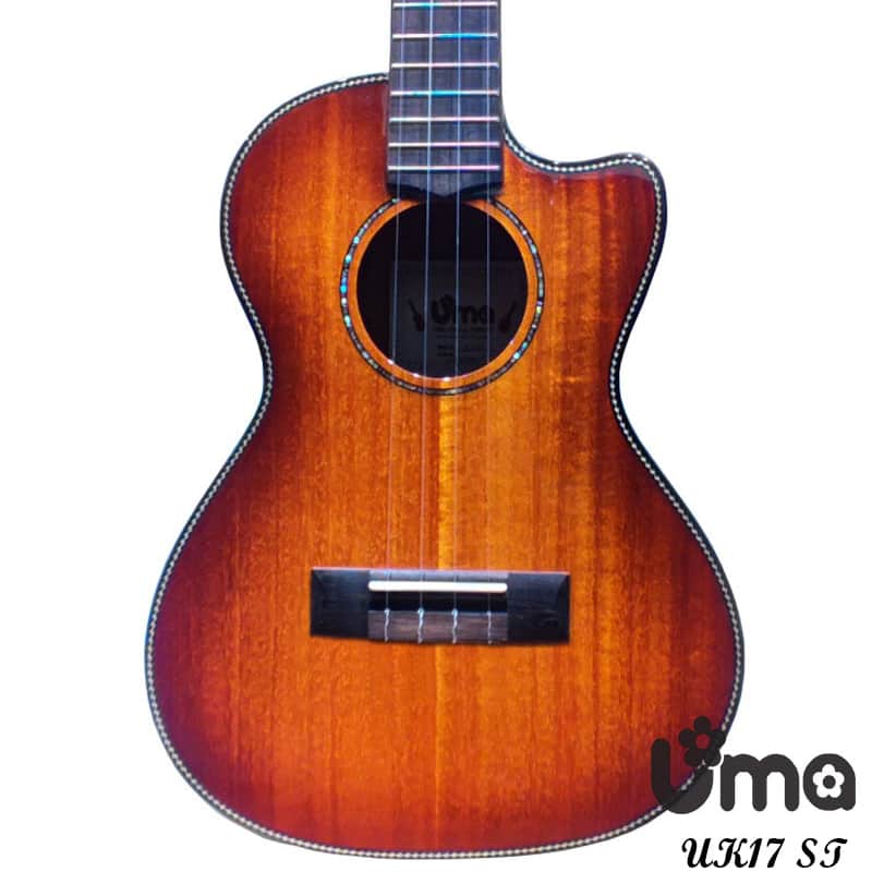 Uma Taiwan UK-17 ST Sunburst Solid mahogany Tenor ukulele with cutaway Gloss image 1