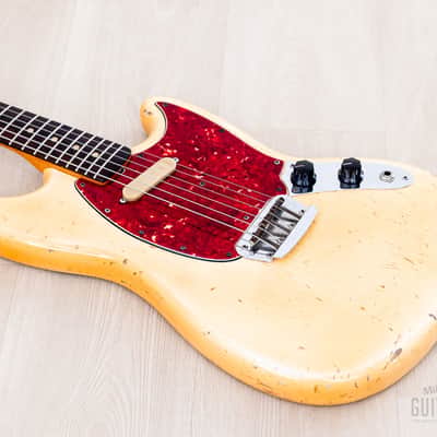 1966 Fender Musicmaster Offset Vintage Guitar Olympic White, Slab Brazilian Board w/ Case image 10