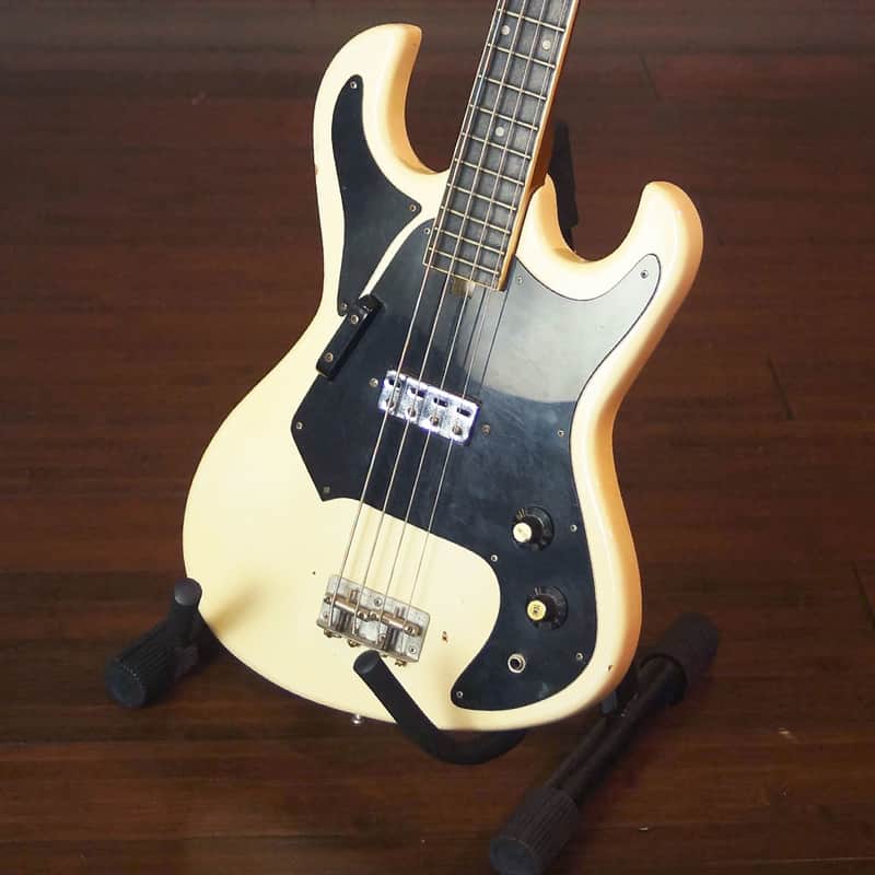 Arirang Short Scale Bass 1970s Olympic White & Mahogany Neck image 1