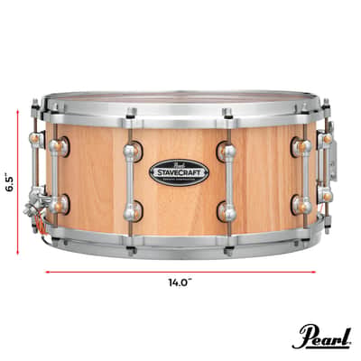 Pearl StaveCraft 14"x6.5" Maximum Volume Snare Drum with 20mm Thai Oak shell, Makha DadoLoc and MasterCast Die-Cast Hoops in Hand-Rubbed Natural Satin Finish image 4