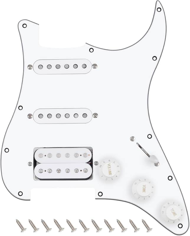 3Ply Loaded HSS Strat Pickguard Vintage Hot F '50s Tones Prewired Pickguard with Staggered Alnico 5 Fiber Bobbin SSH Single Coil & Humbucker Pickups for Fender Stratocaster JT/HBZC-03 White image 1