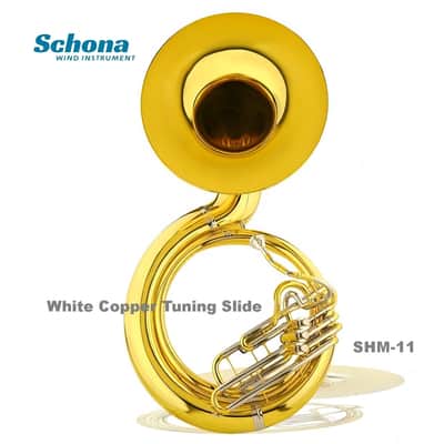 SCHONA SHM-11 Three-button Lacquer Gold Finish White Copper Tuning Slide Sousaphone in Bb Suitable image 2