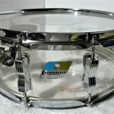 LUDWIG VISTALITE Snare Drum 5 x 14 Clear Acrylic Shell ALL Original 70s Blue & Olive Badge 10 Lug EC image 1