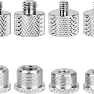 Mic Stand Adapter Set,8 Pcs Mic Thread Adapters-5/8 Female to 3/8 Male and 3/8 Female to 5/8 Male,5/8 Female to 1/4 Male and 1/4 Female to 5/8 Male-Screw Adapter for Microphone Stand Boom Arm-Silver image 1