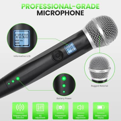 Wireless Microphone System Quad Channel Wireless Mic w/ 4x50 UHF Frequencies,Auto Paring,650Ft Range,True Diversity Metal Cordless Handheld for Church, Karaoke, Party image 3