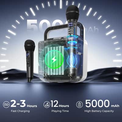 Bluetooth Karaoke Speaker with 2 Microphones, Home Party Speaker with DJ Light for Outdoor, Events, Gathering, PA System image 2