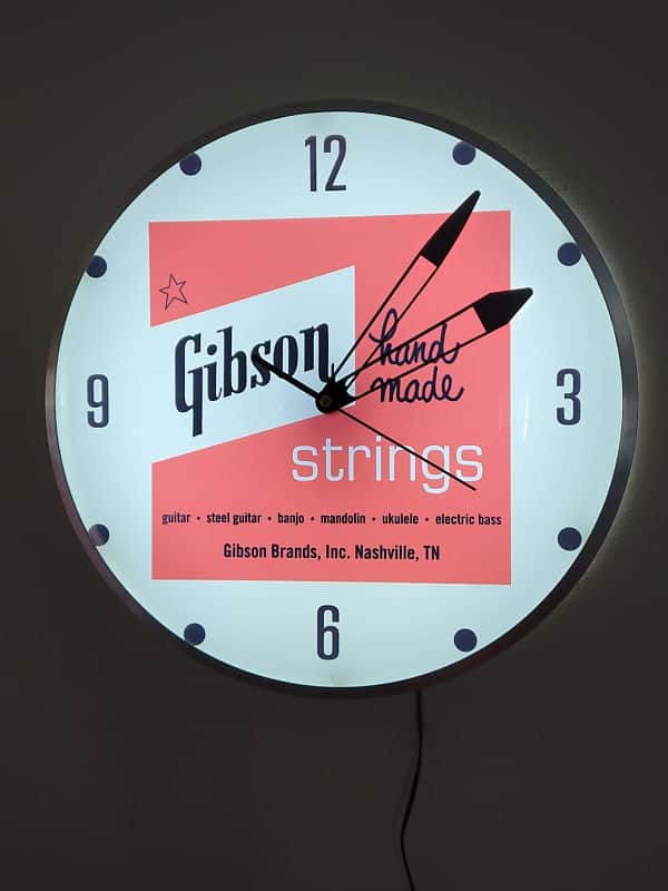 60's Style Gibson Guitars Round Light Up Clock Killer Cool Man Cave/Garage Accessory image 1