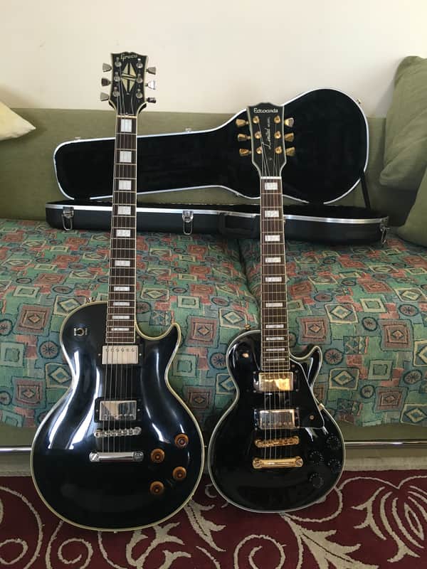 Edwards Mini Les Paul Custom Black & Gold w. Hard Case and Gibson pickup image 1