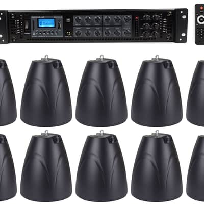 Rockville 6-Zone Amp Receiver+10) Black Pendant Speakers For Restaurant/Bar/Cafe image 1