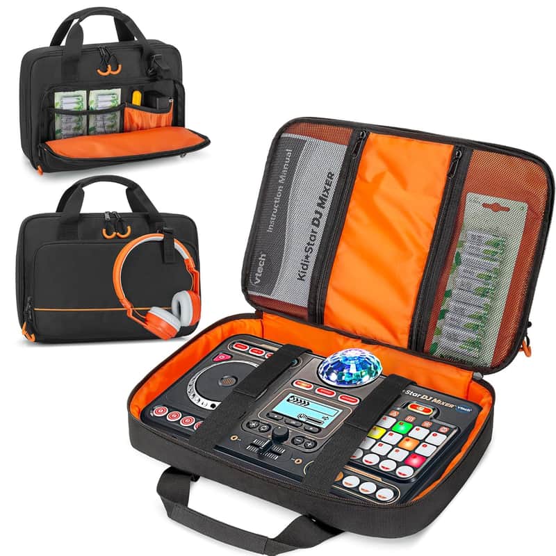 Padded Carrying Bag Compatible With Vtech Kidi Star Dj Mixer/Kidi Dj Mix, Small Dj Mixer Storage Bag With Accessory Pockets For Cable, User Guide, Batteries Or Other Accessories, Black image 1