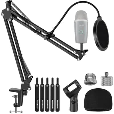 Microphone Stand, Adjustable Mic Stand Set For Nano Suspension Boom Scissor Arm Stand With 5/8" To 3/8" Screw, 5/8" To 1/4 Screw, Nano Mic Windscreen And Dual Layered Mic Pop Filter image 1