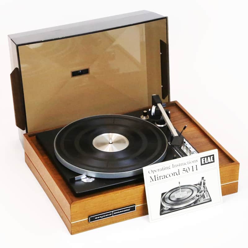 1960s Elac Miracord 50H Miraphon 50 Teak Case Smoked Gray Plastic Dust Cover Vintage Turntable Record Player HiFi Vinyl LP Clean with Manual image 1