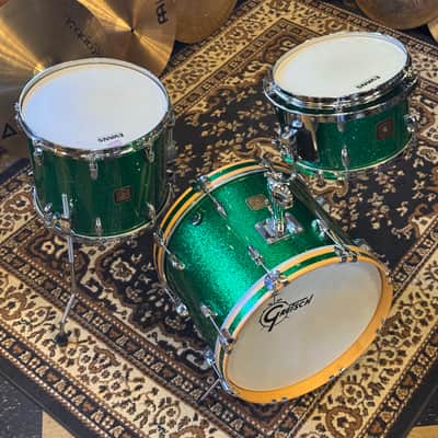 USED 1990's Gretsch USA Custom Square Badge Drum Set in Green Sparkle image 10